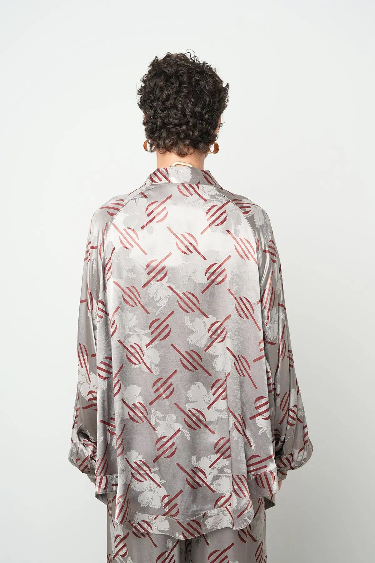 Orfeonegro Geometrik Desenli Oversize Kesim Saten Kimono ORFEONEGRO