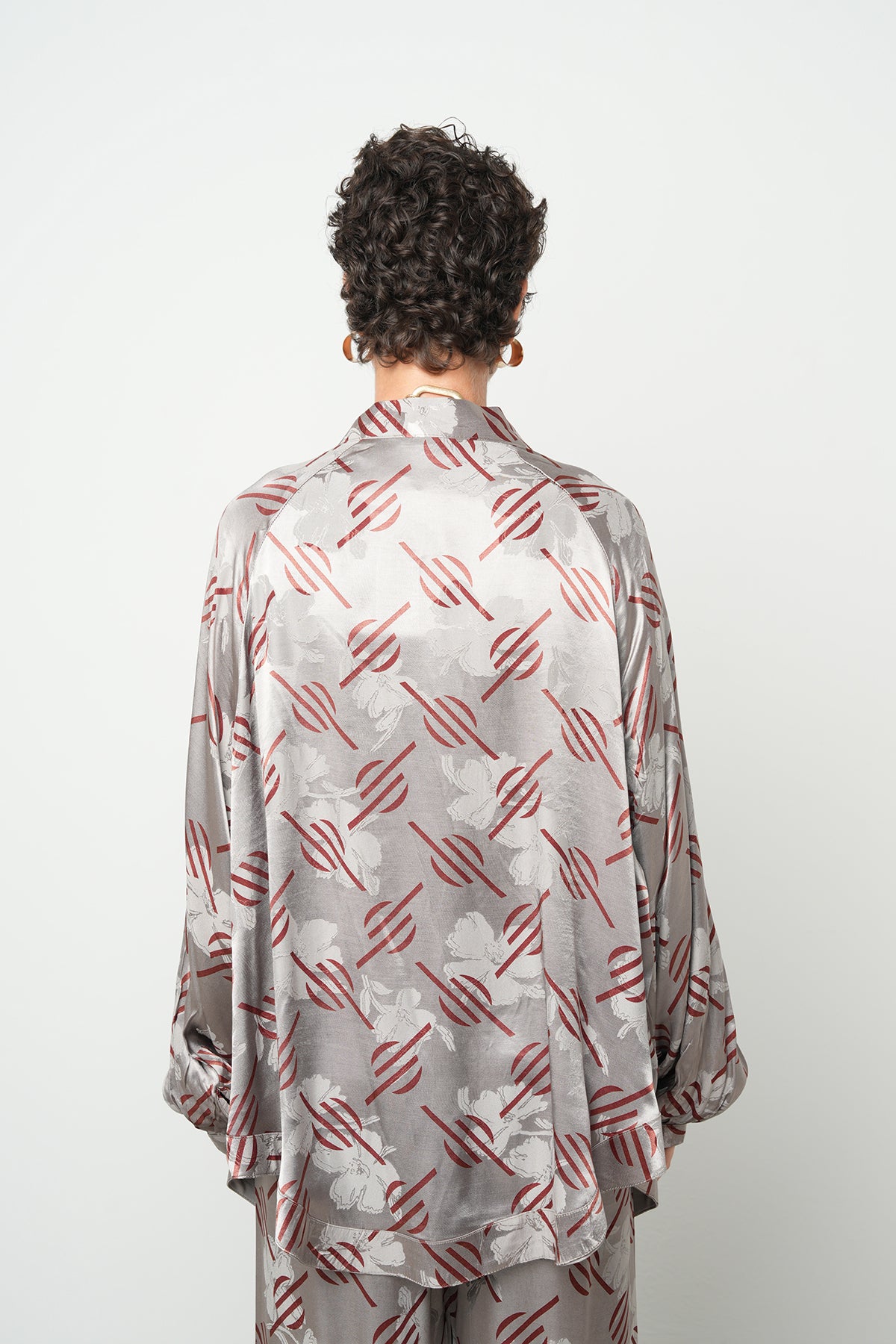 Orfeonegro Geometrik Desenli Oversize Kesim Saten Kimono