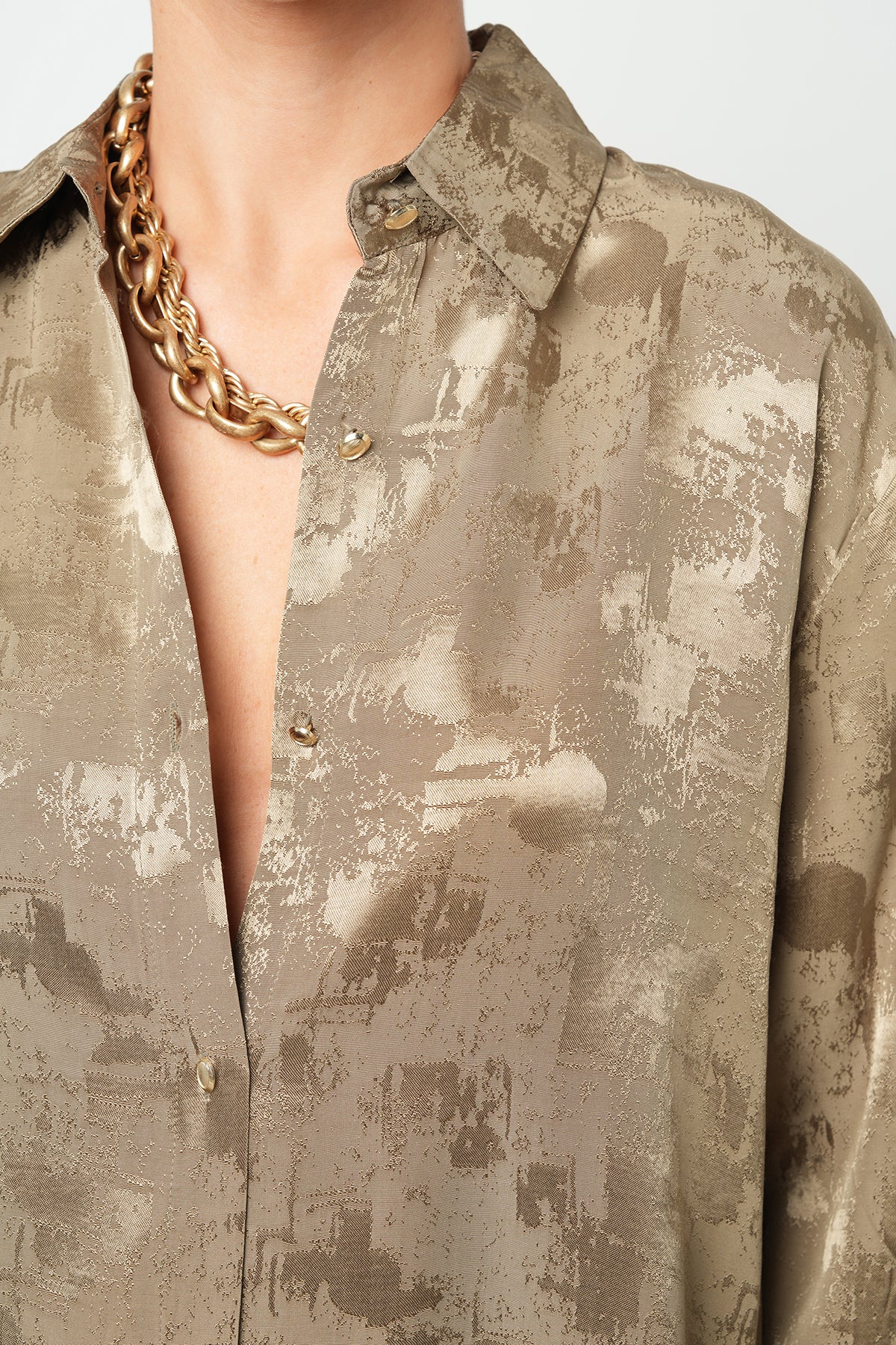 Orfeonegro Desenli Haki Saten Oversize Gömlek