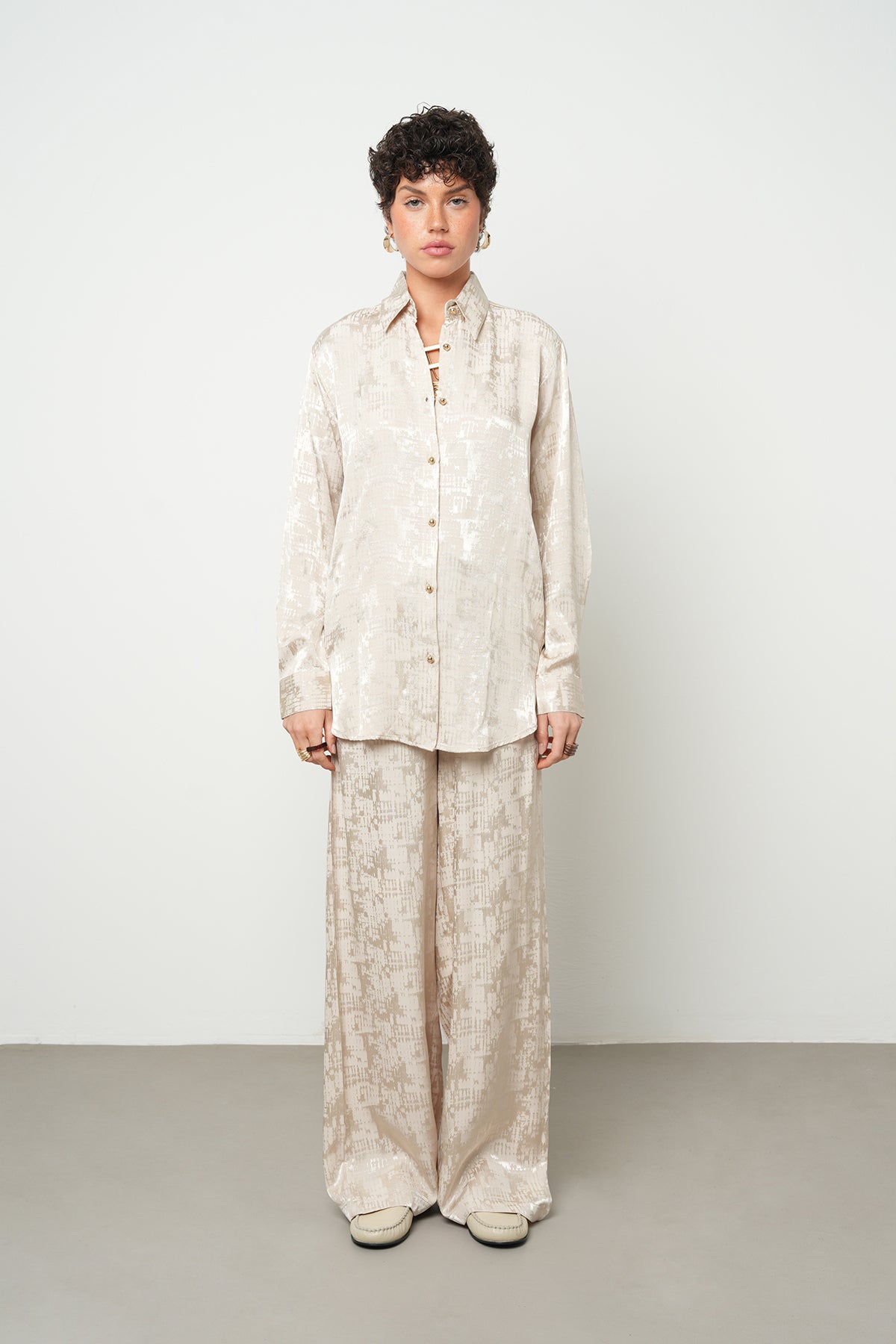 Orfeonegro Geometrik Desenli Gömlek Bej