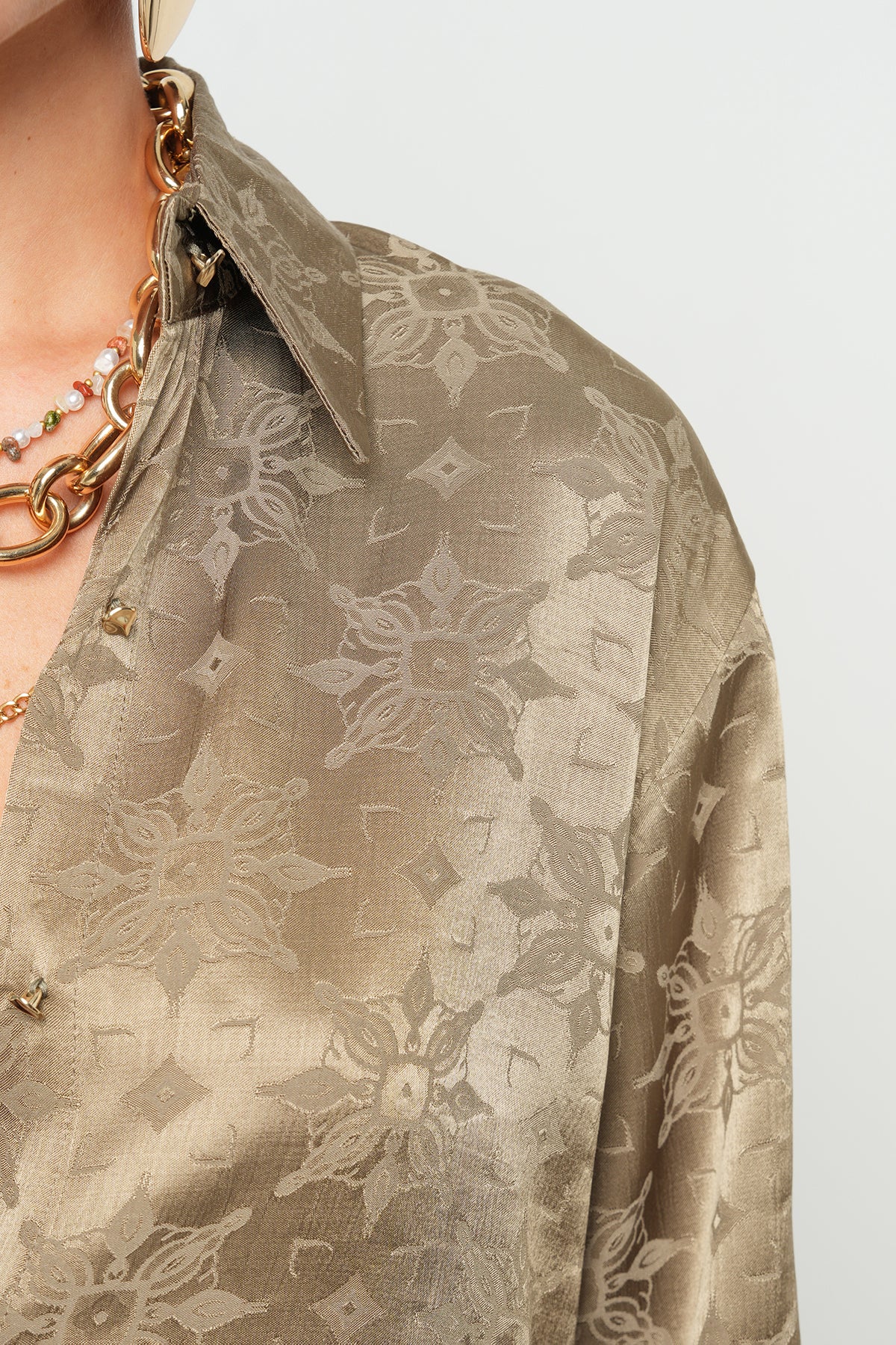 Orfeonegro Jakarlı Yıldız Desenli Saten Oversize Gömlek