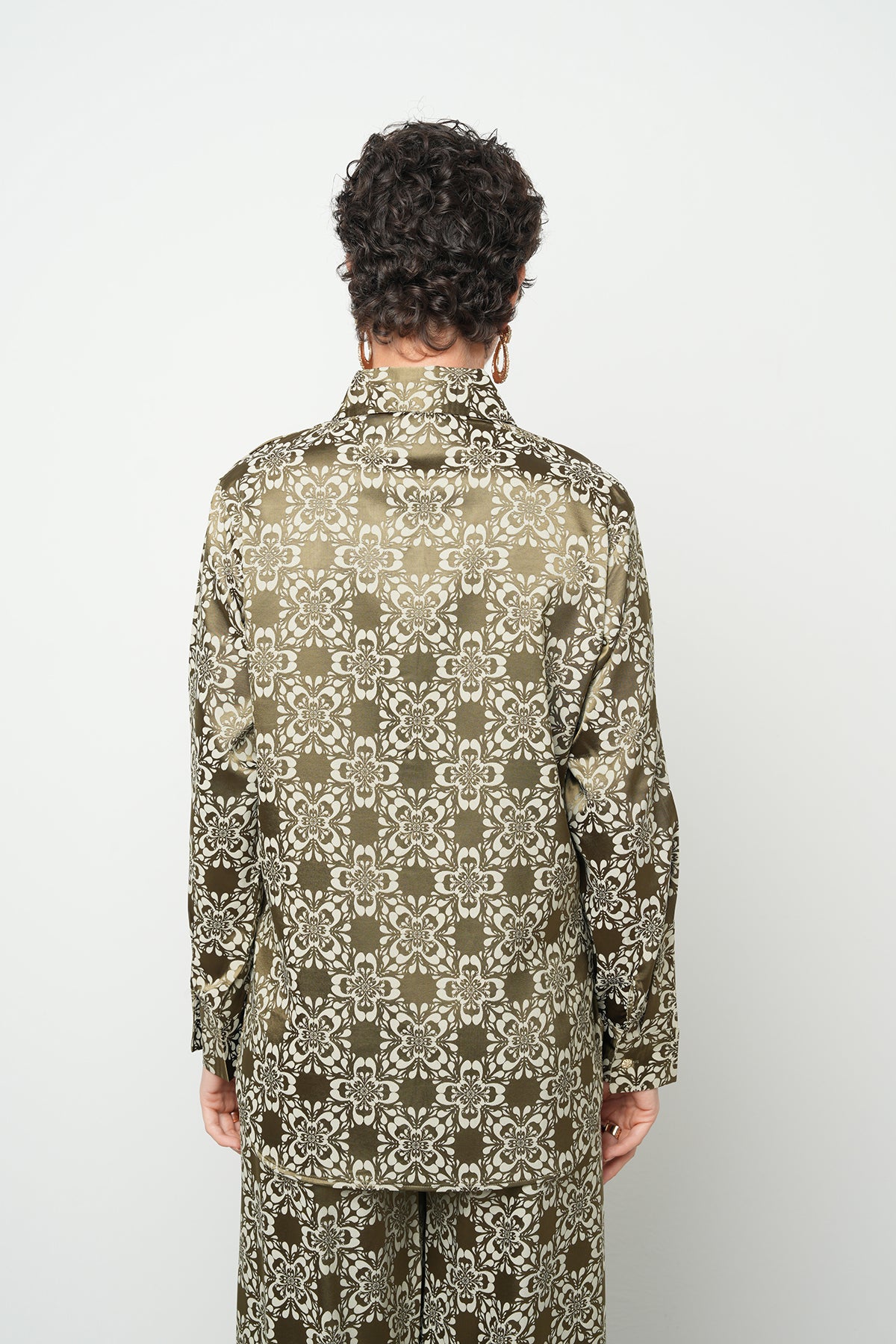 Orfeonegro Desenli Saten Haki Gömlek