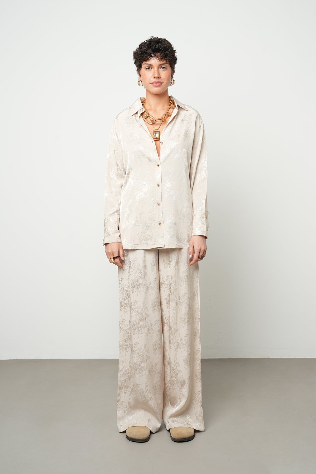 Orfeonegro Desenli Jakar Kumaş Saten Gömlek