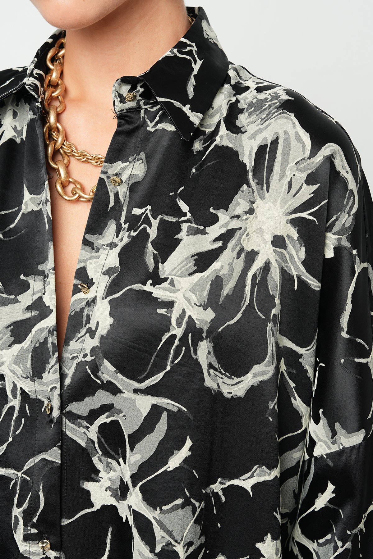 Orfeonegro Siyah Desenli Oversize Gömlek