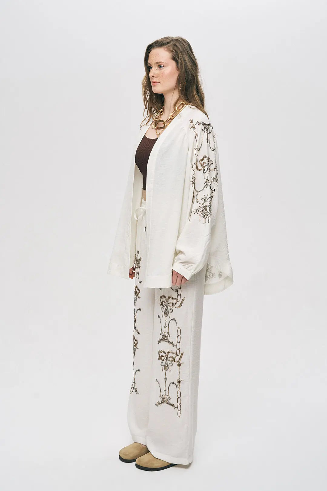 Toptan Kadın Oversize Taş İşlemeli Kimono ORFEONEGRO