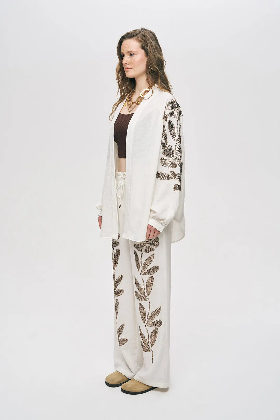 Toptan Kadın Oversize Çiçek Taş İşlemeli Kimono ORFEONEGRO