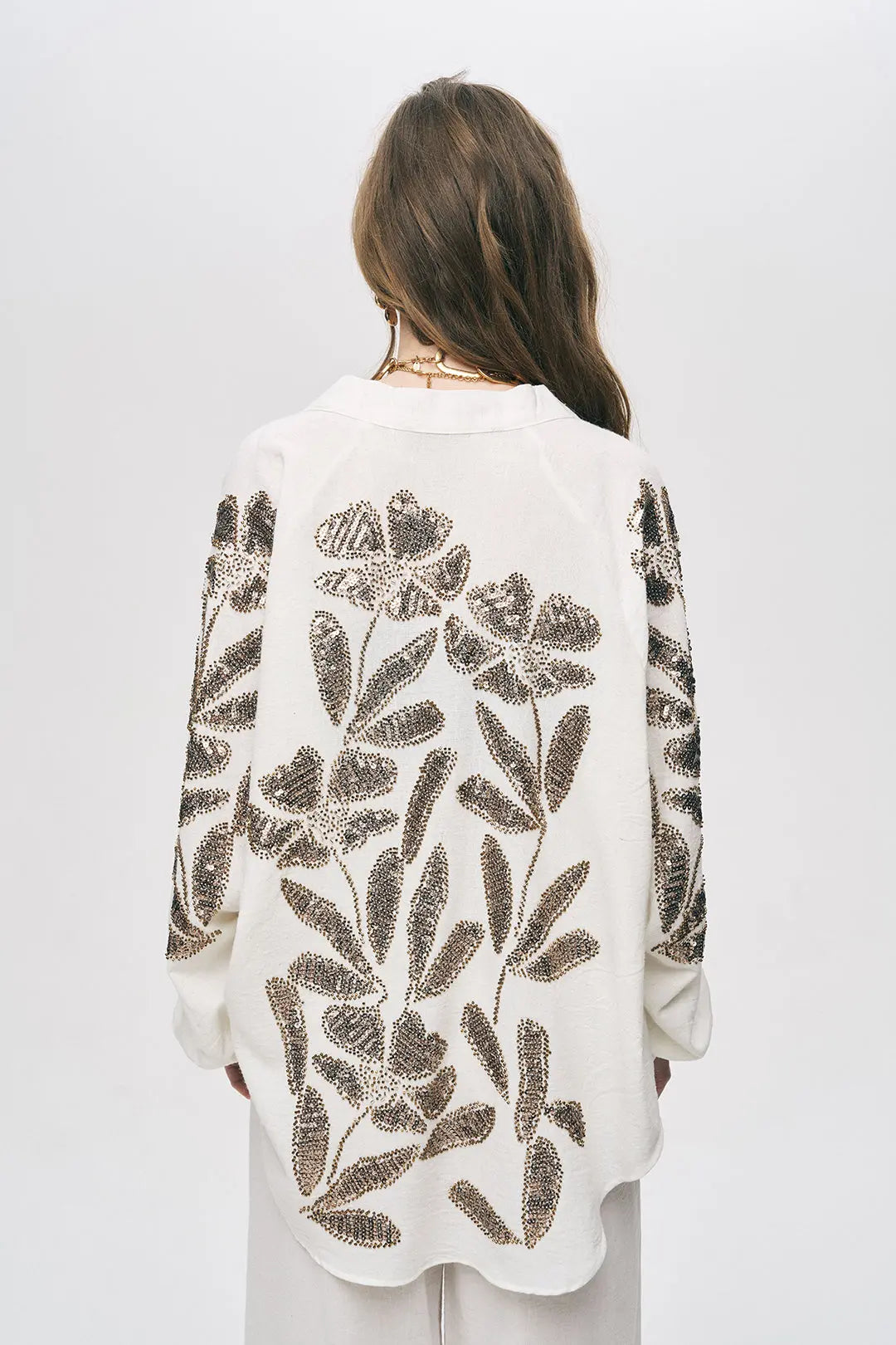 Toptan Kadın Oversize Çiçek Taş İşlemeli Kimono ORFEONEGRO