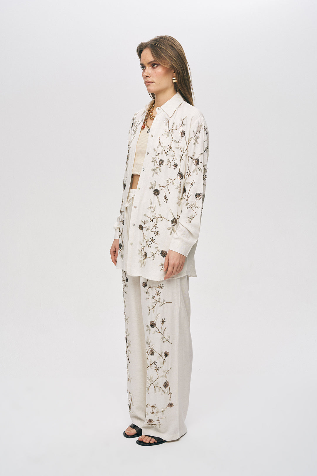 Orfeonegro Çiçek Nakışlı Oversize Gömlek