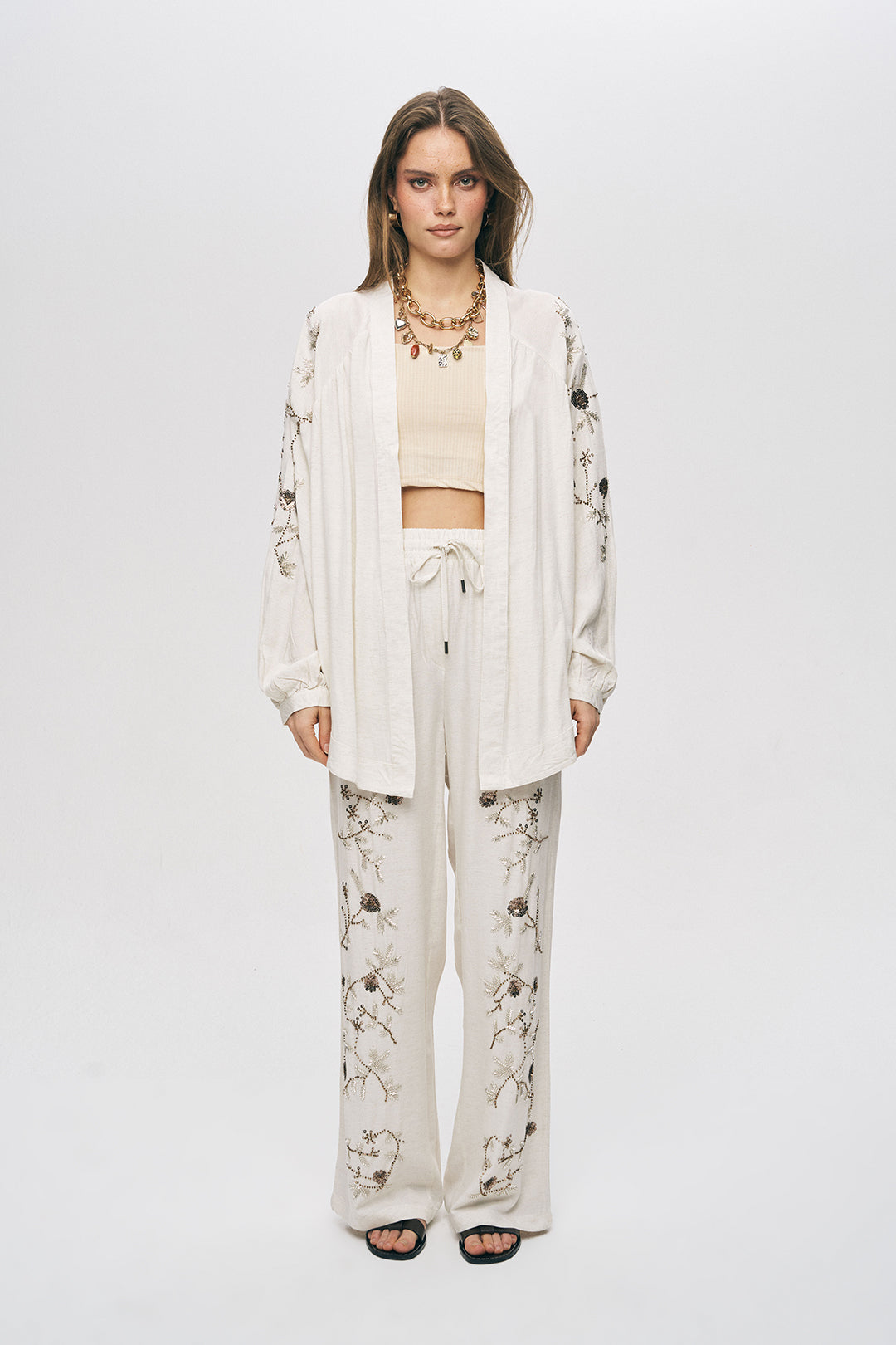 Orfeonegro Çiçek Nakışlı Oversize Kimono