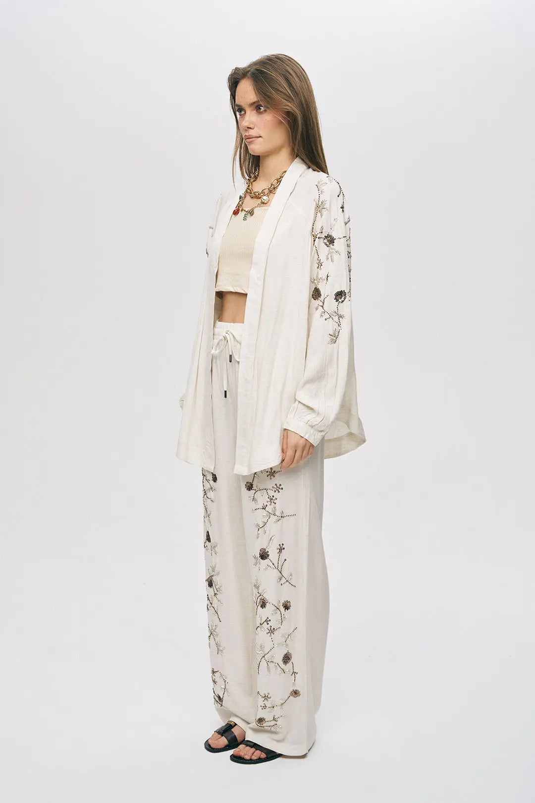 Orfeonegro Çiçek Nakışlı Oversize Kimono ORFEONEGRO