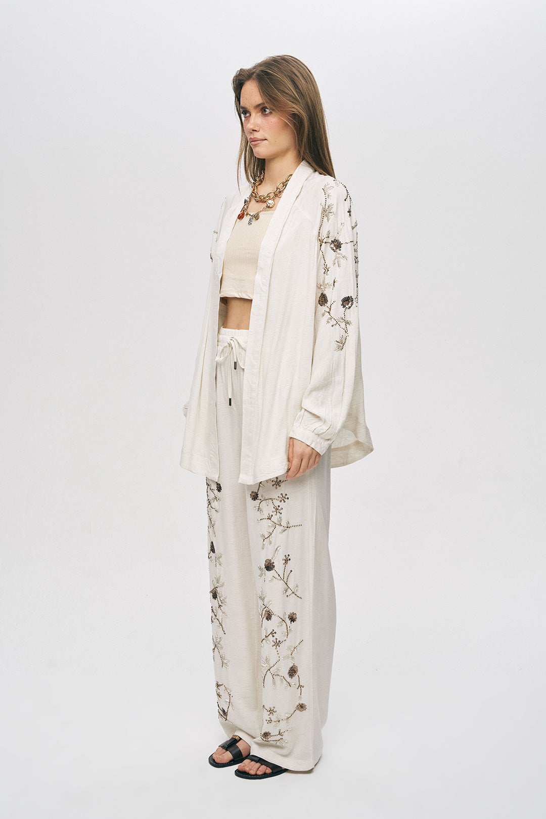 Orfeonegro Çiçek Nakışlı Oversize Kimono