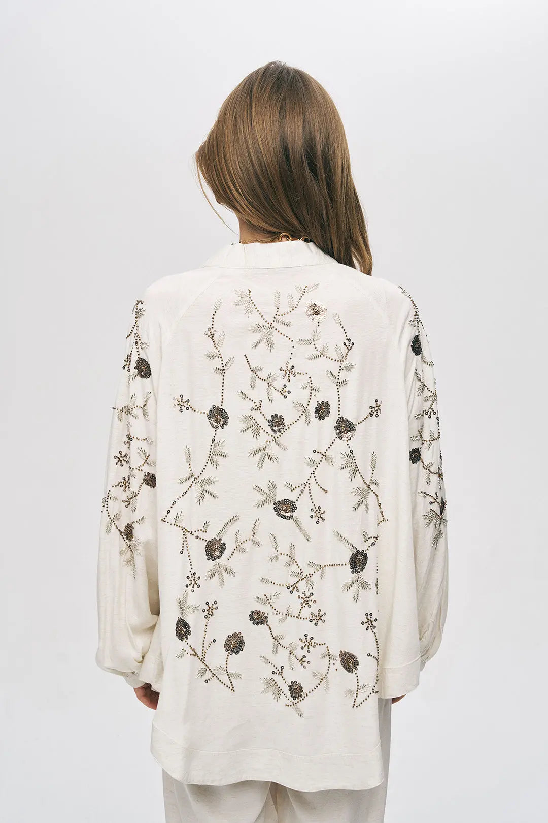 Orfeonegro Çiçek Nakışlı Oversize Kimono ORFEONEGRO