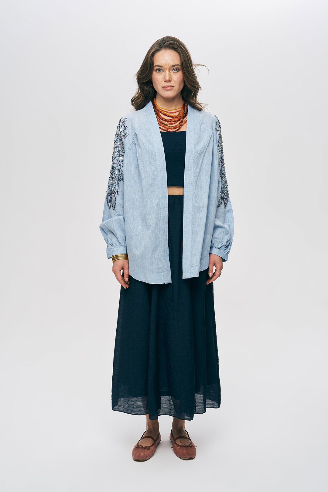 Sırtı Nakış ve Pul İşlemeli Oversize Kimono