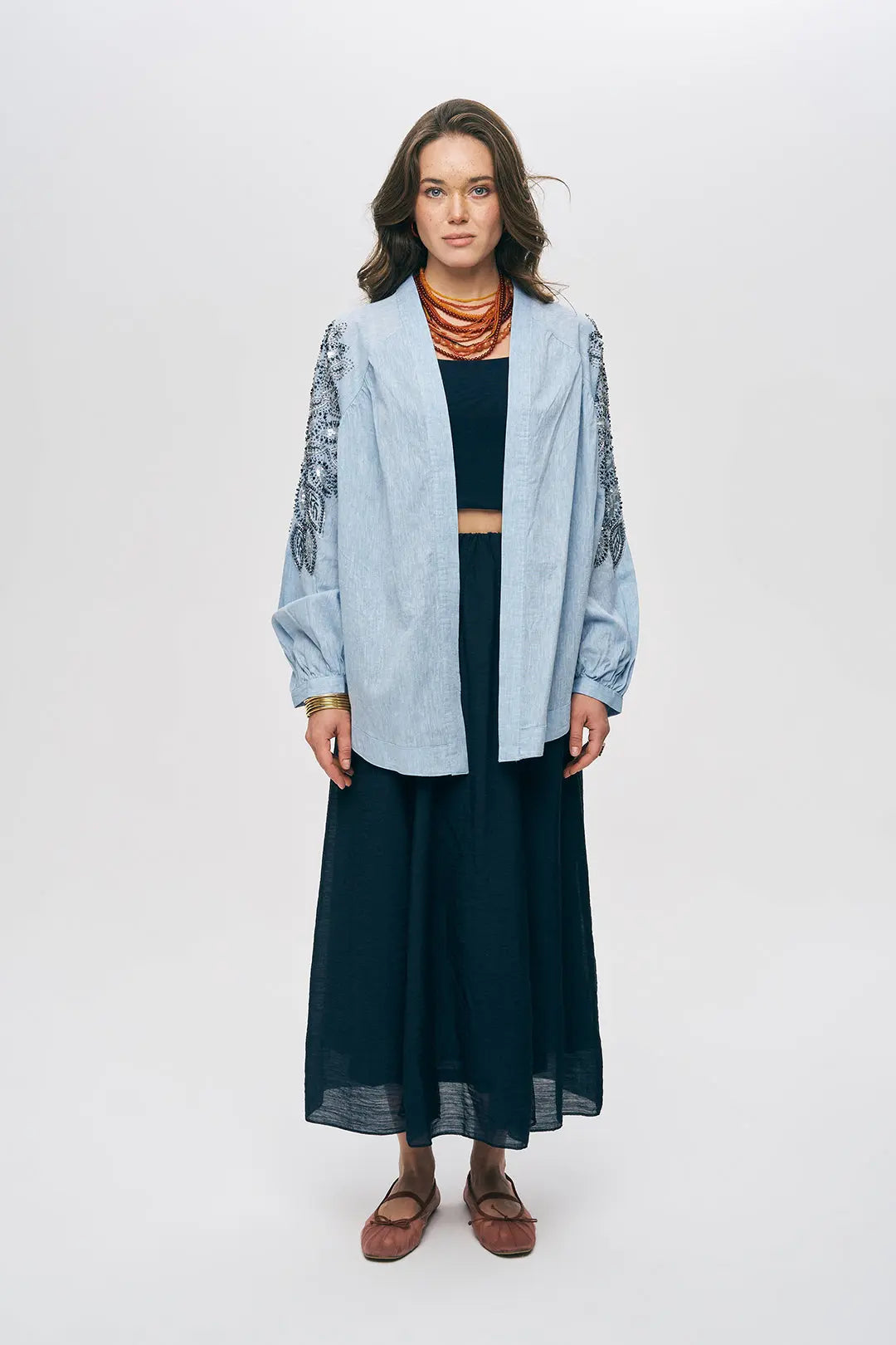 Sırtı Nakış ve Pul İşlemeli Oversize Kimono ORFEONEGRO