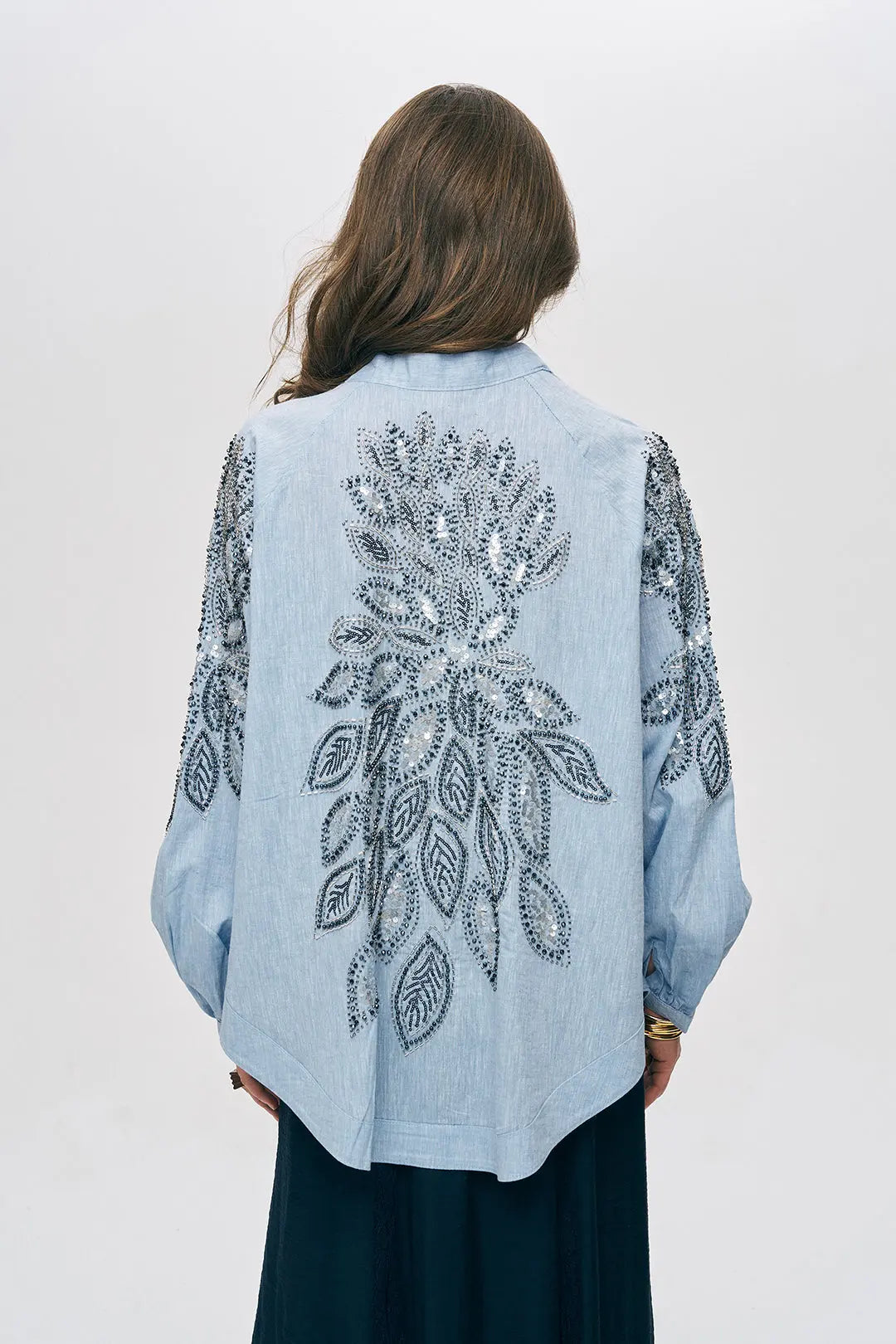 Sırtı Nakış ve Pul İşlemeli Oversize Kimono ORFEONEGRO