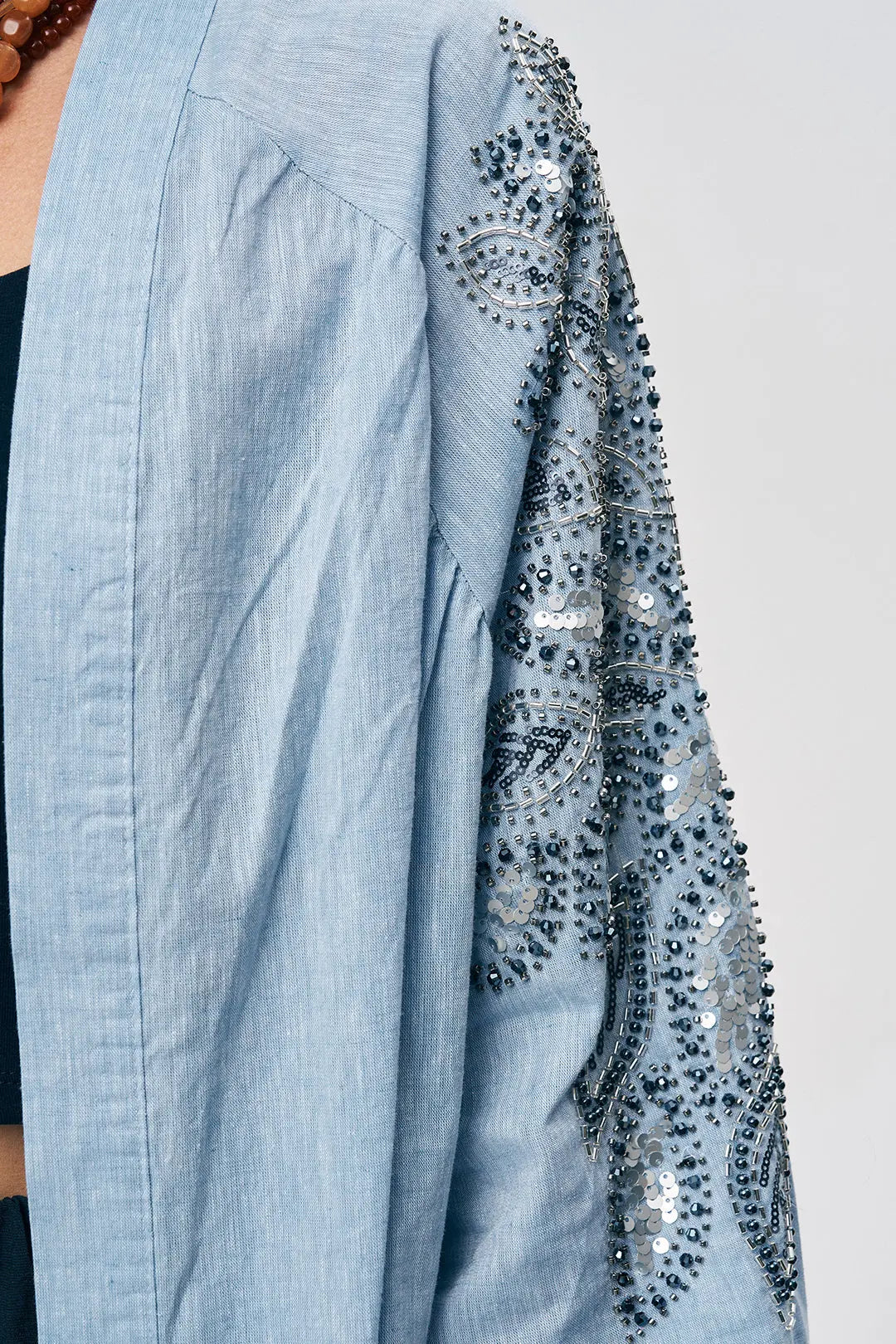 Sırtı Nakış ve Pul İşlemeli Oversize Kimono ORFEONEGRO