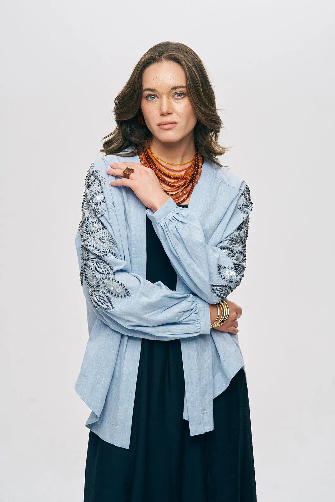 Sırtı Nakış ve Pul İşlemeli Oversize Kimono ORFEONEGRO
