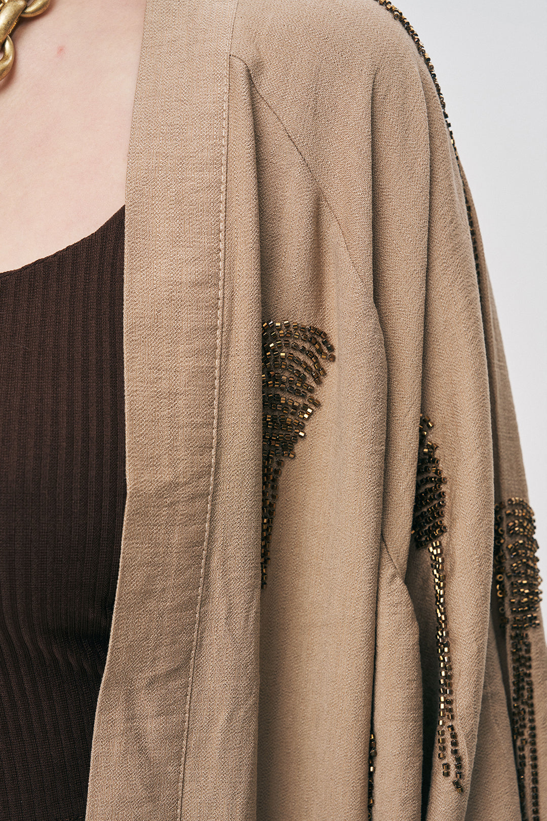 Orfeonegro Boncuk İşlemeli Bej Kimono