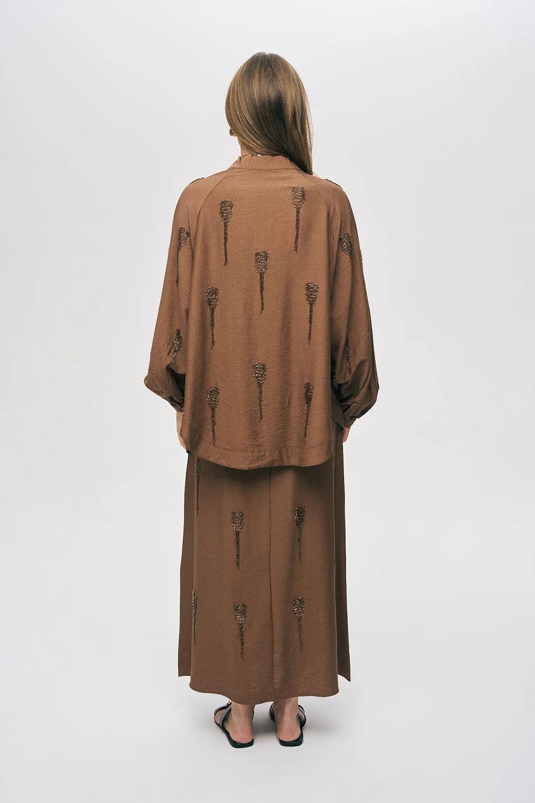 Orfeonegro Boncuk İşlemeli Kahve Kimono ORFEONEGRO