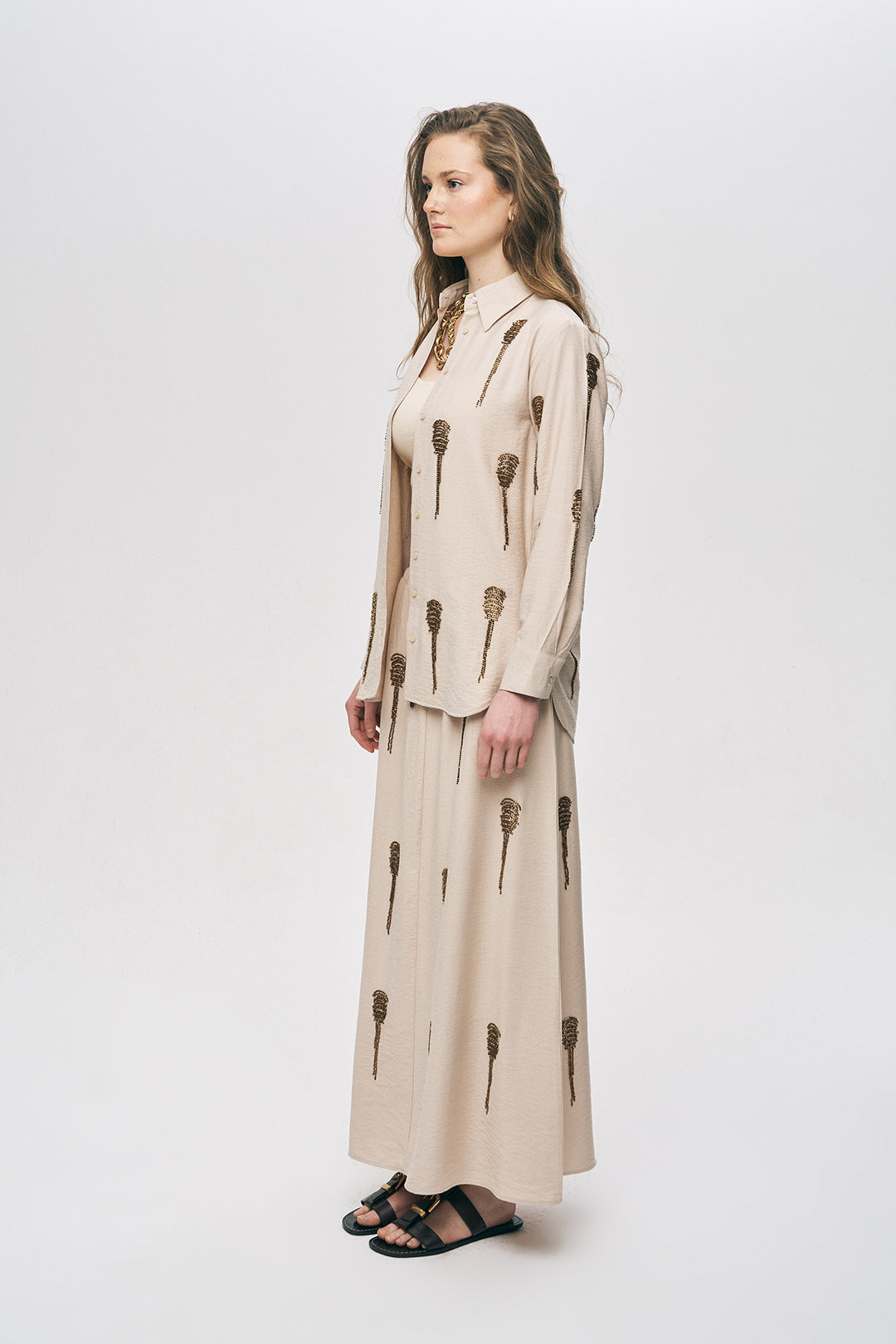 Orfeonegro Boncuk İşlemeli A.bej Gömlek