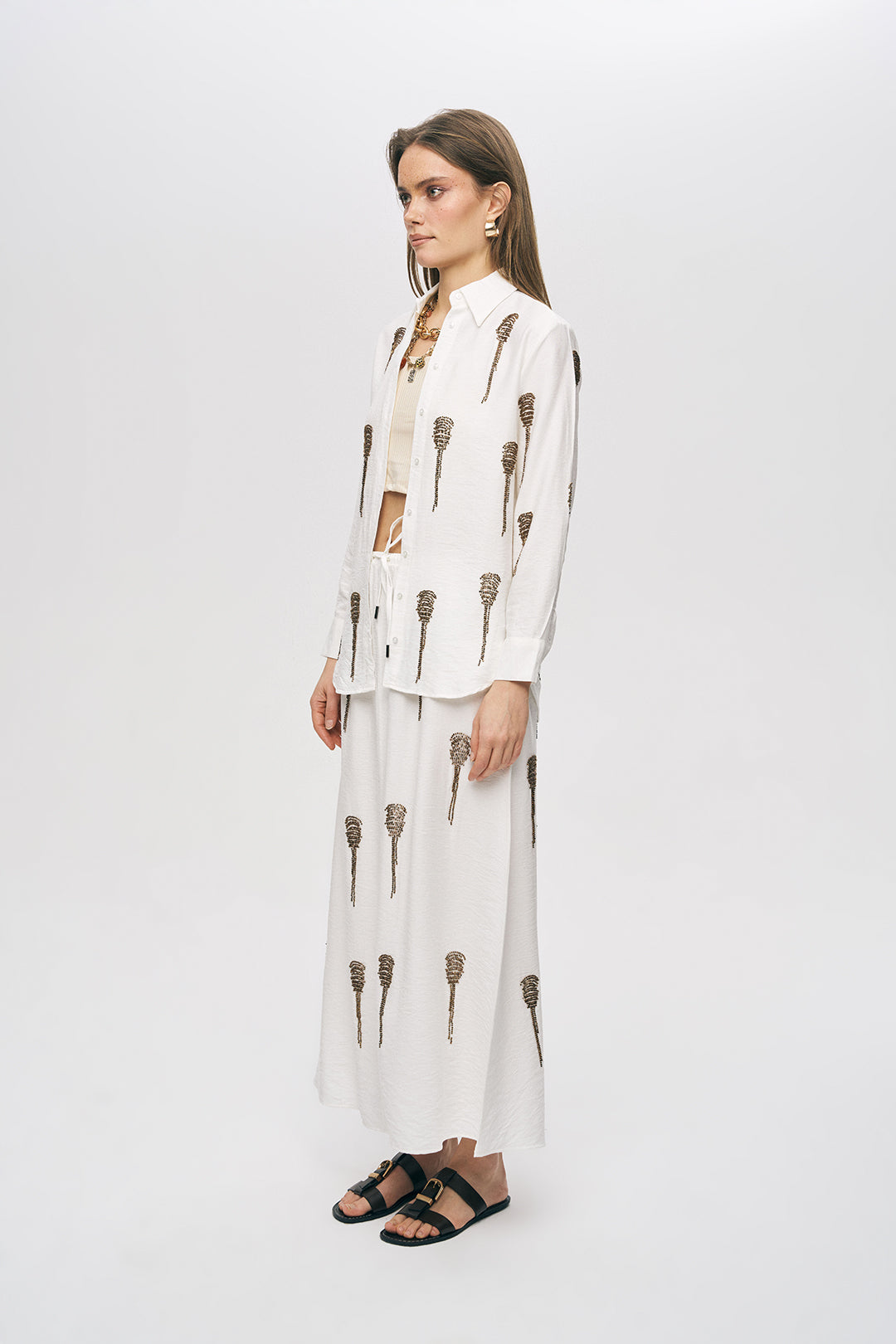 Orfeonegro Boncuk İşlemeli Ekru Gömlek