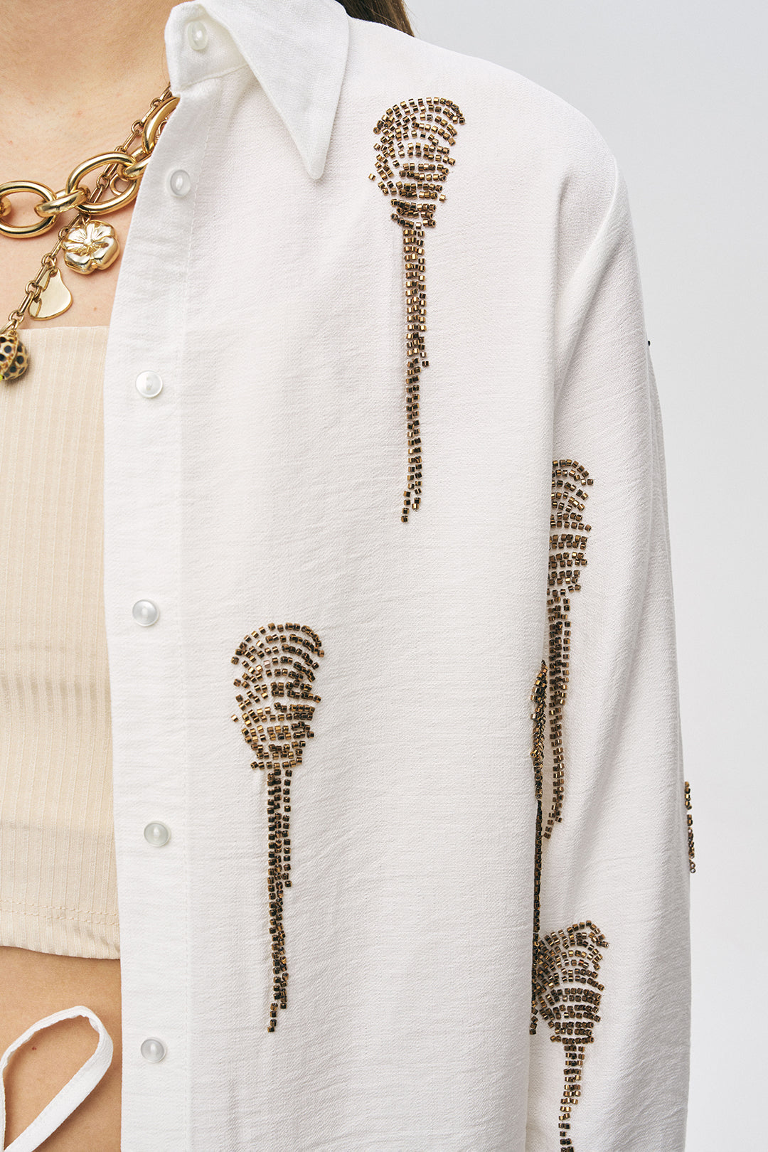 Orfeonegro Boncuk İşlemeli Ekru Gömlek