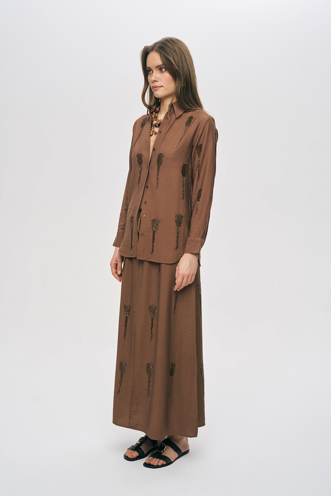 Orfeonegro Boncuk İşlemeli Kahve Gömlek