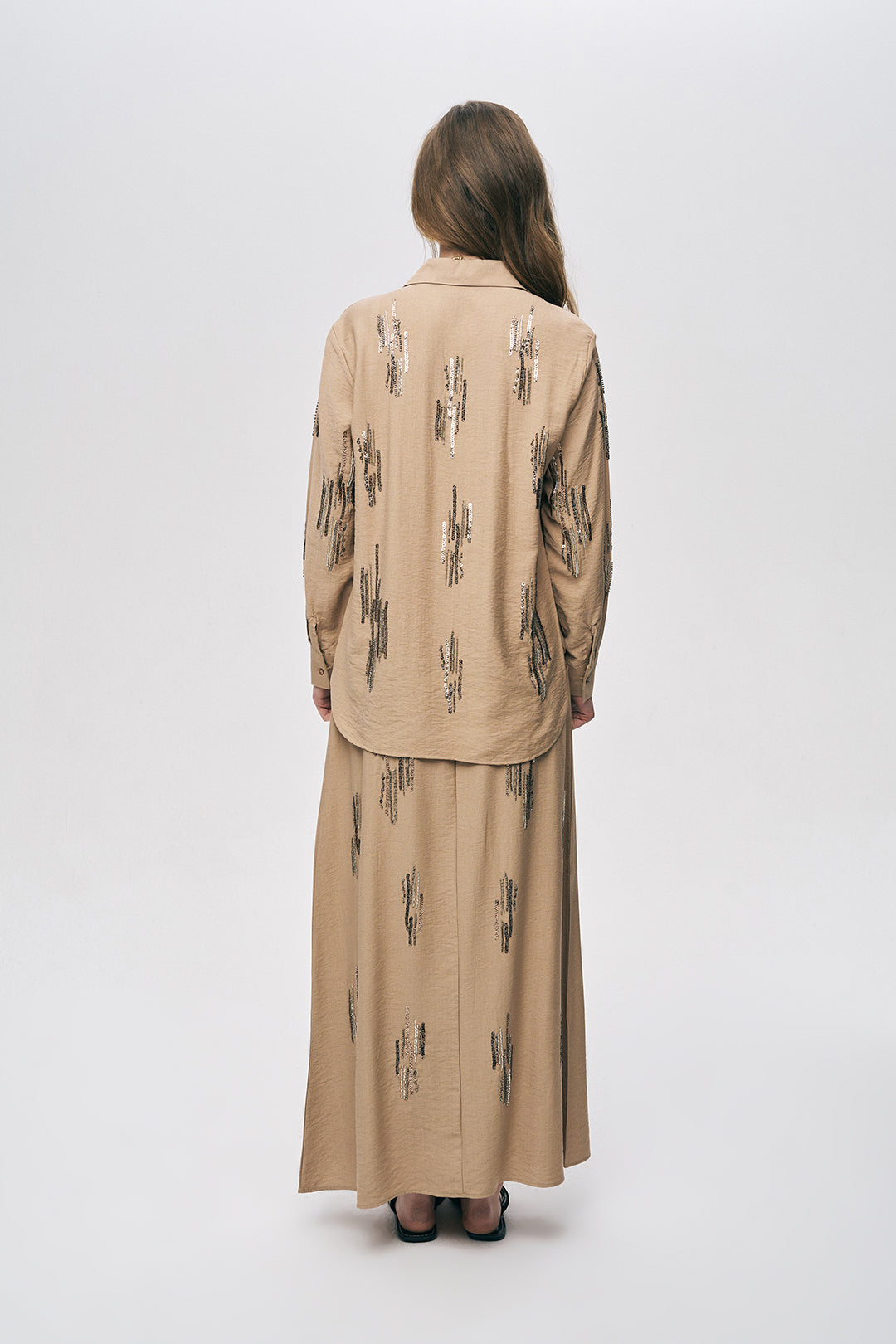 Orfeonegro Bej Işıltılı Payet İşlemeli Gömlek