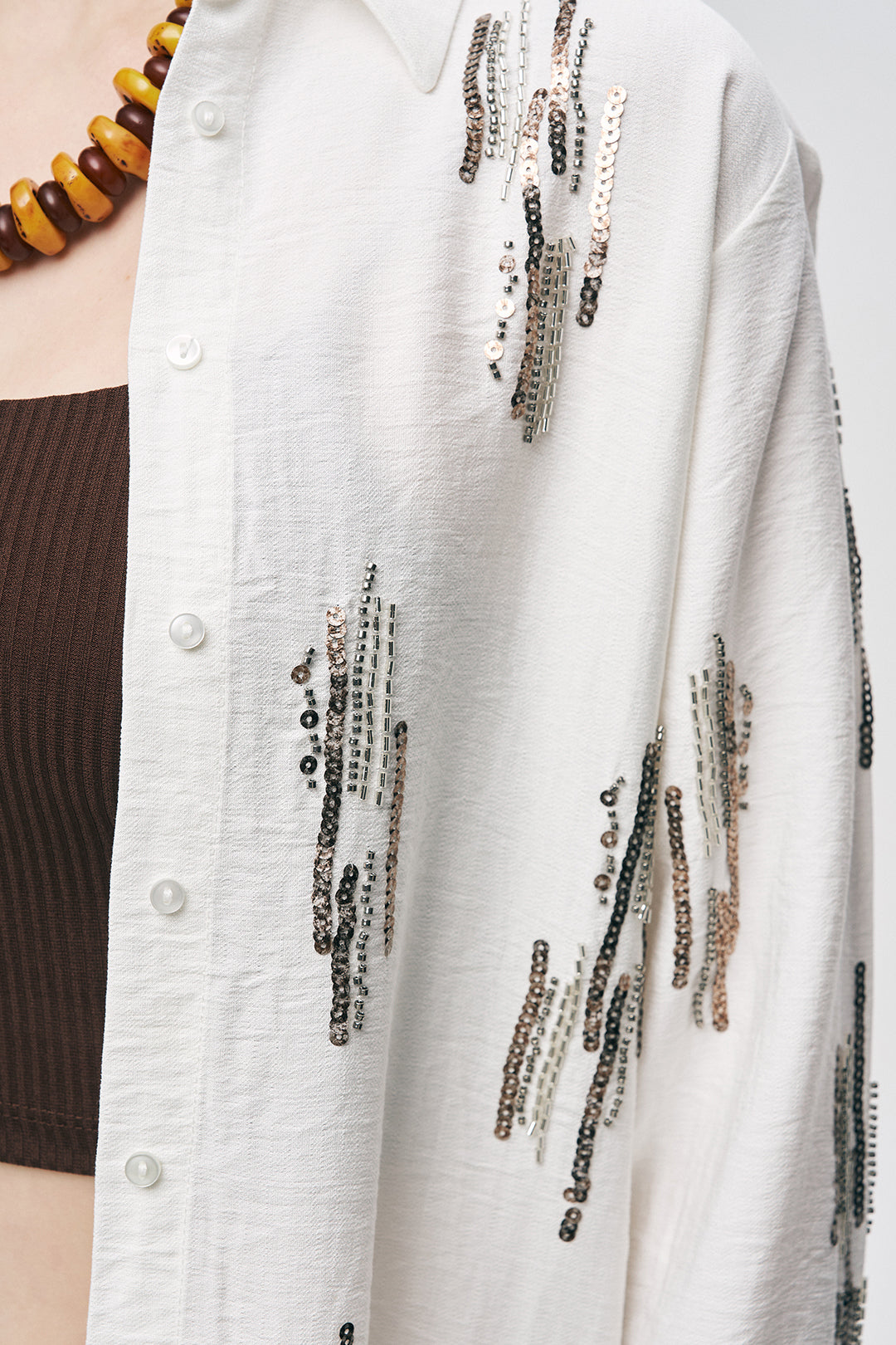 Orfeonegro Ekru Işıltılı Payet İşlemeli Gömlek