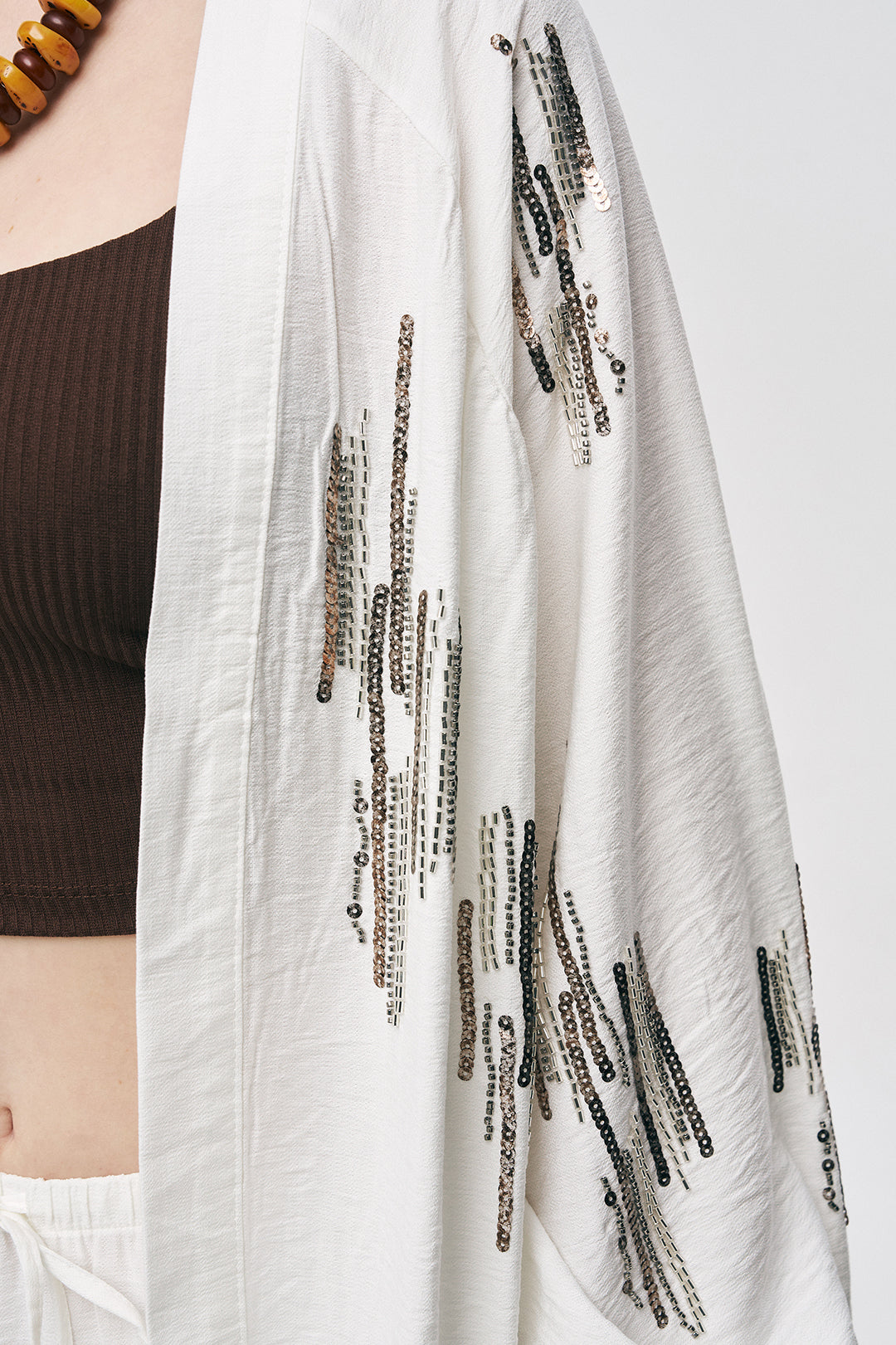 Orfeonegro Ekru Işıltılı Payet İşlemeli Oversize Kimono ORFEONEGRO