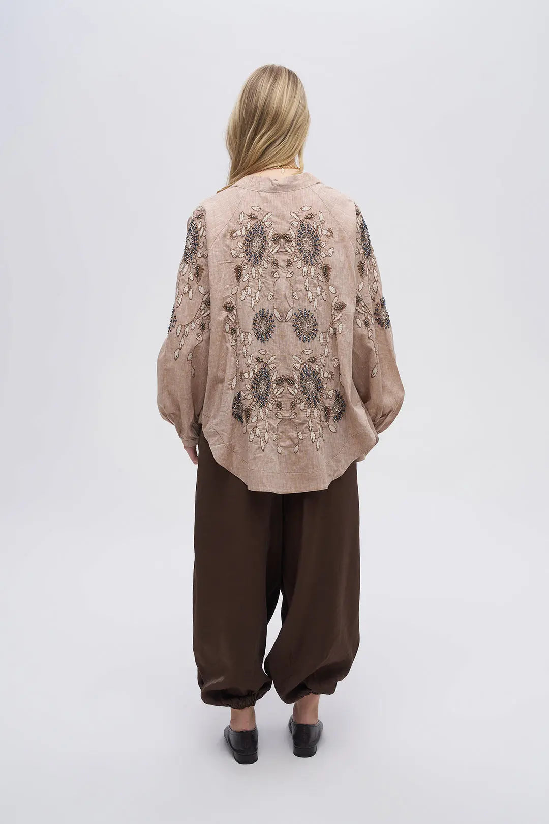Kolu ve Sırtı İşlemeli Oversize Kimono A.Kahve ORFEONEGRO