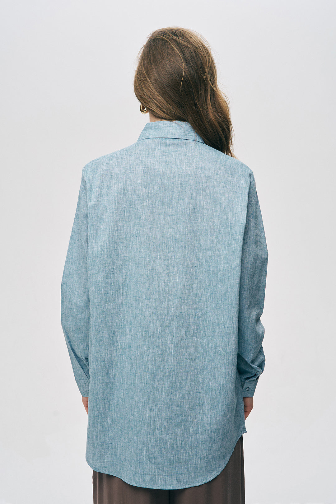 Orfeonegro Etnik Nakış ve Boncuk İşlemeli Keten Görünümlü Gömlek Mavi