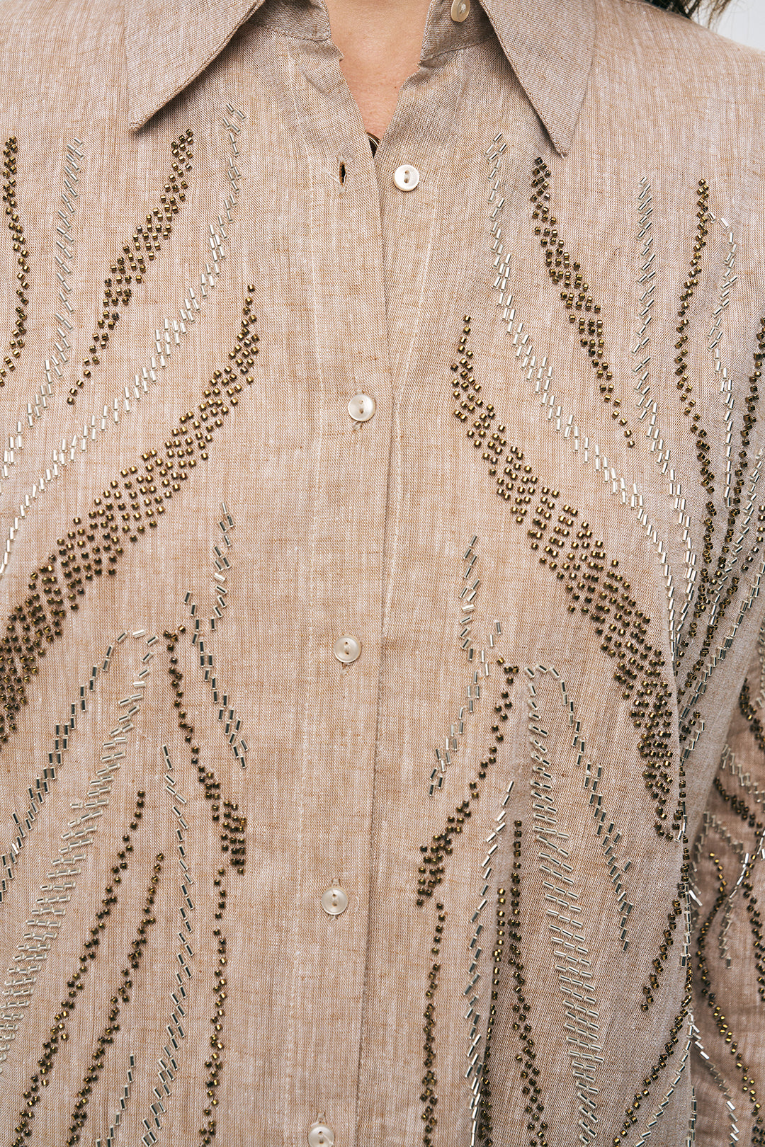 Boncuk İşlemeli Oversize Gömlek A.Kahve