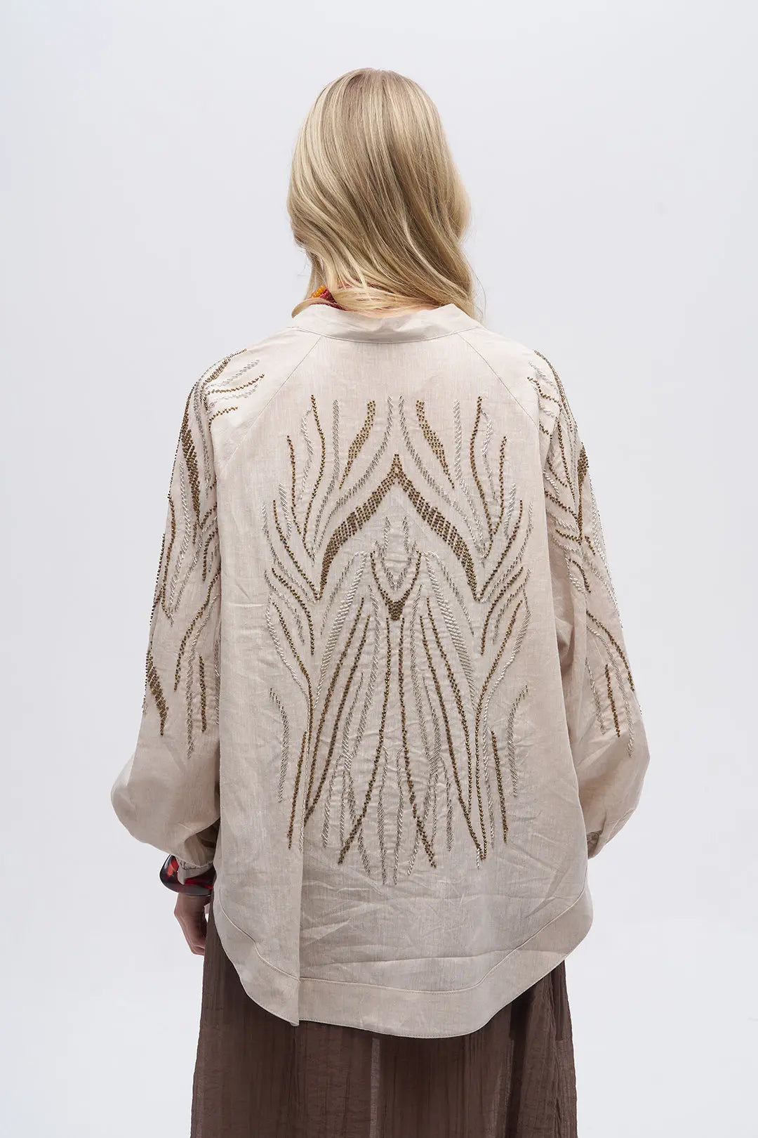 Sırt ve Kol İşlemeli Oversize A.Bej Kimono ORFEONEGRO