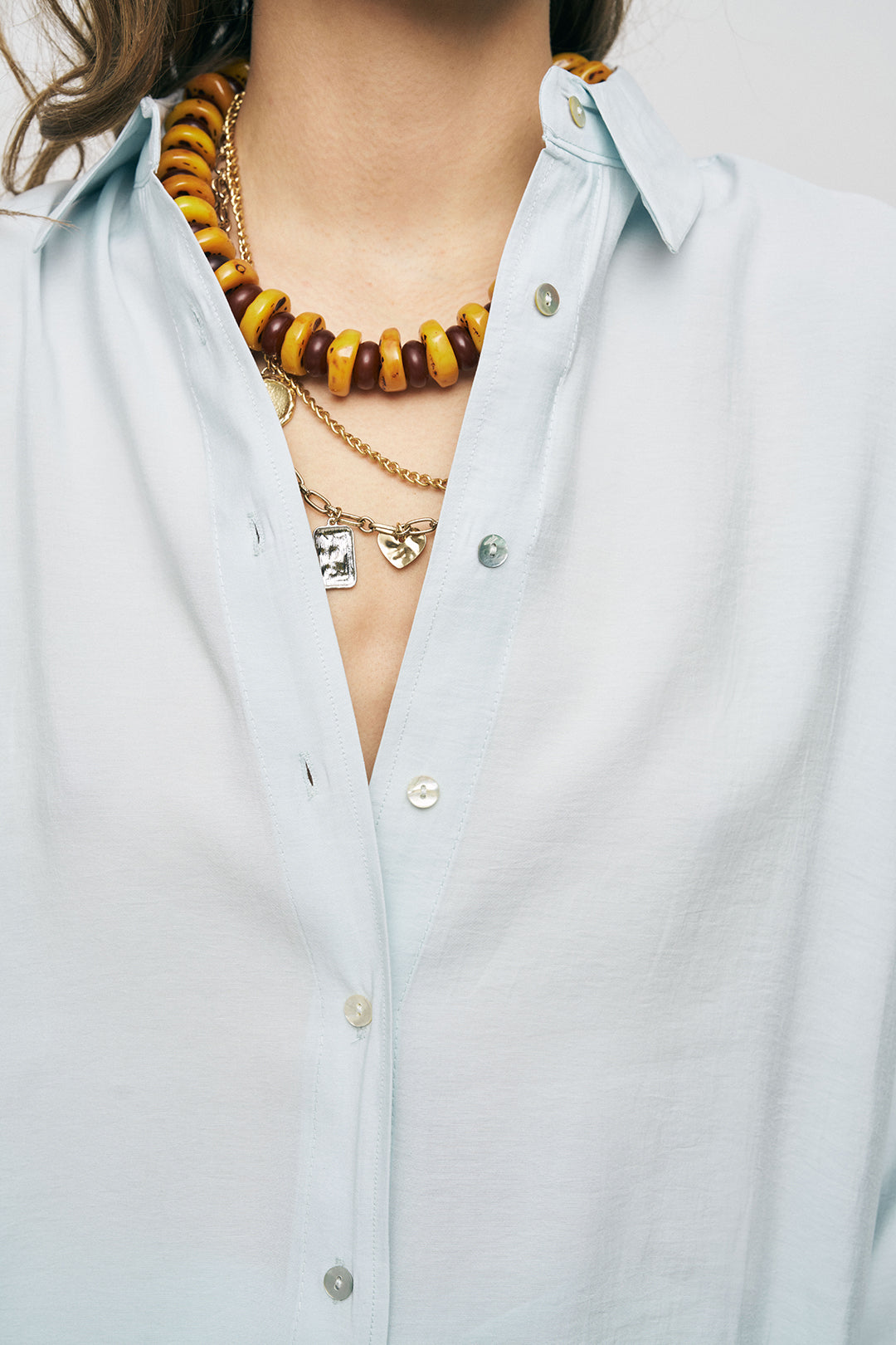 Orfeonegro Buz Mavisi Oversize Basic Uzun Kollu Gömlek