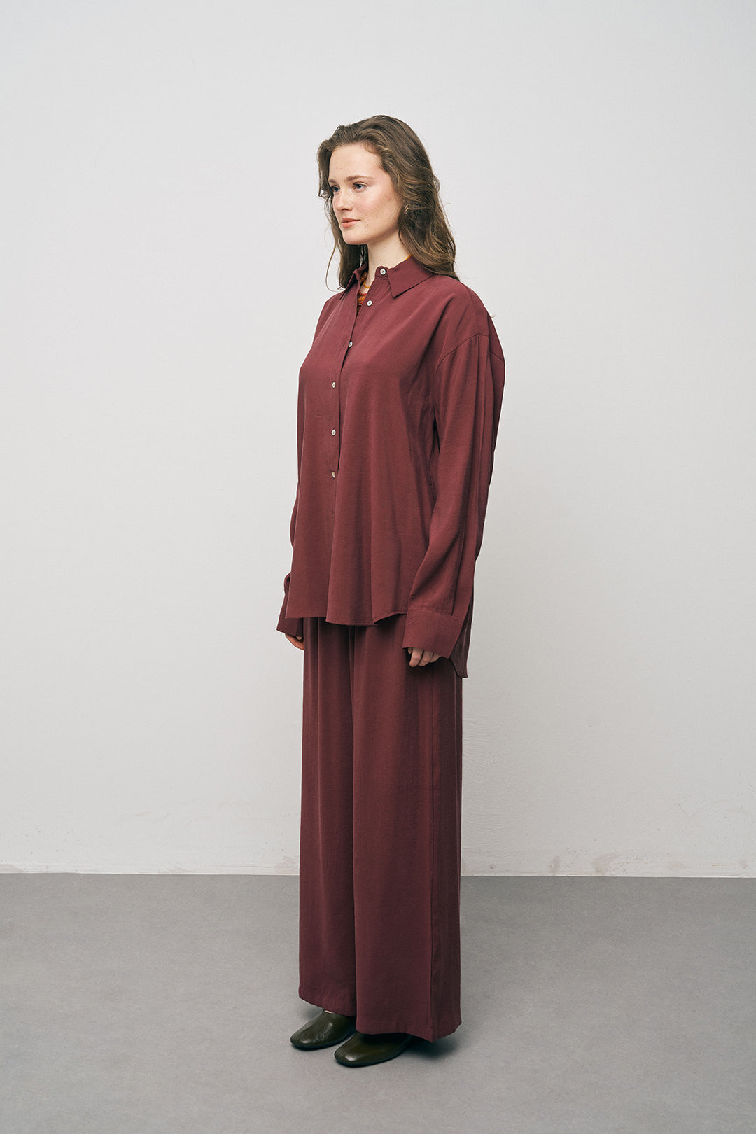 Orfeonegro Bordo Oversize Basic Uzun Kollu Gömlek ORFEONEGRO