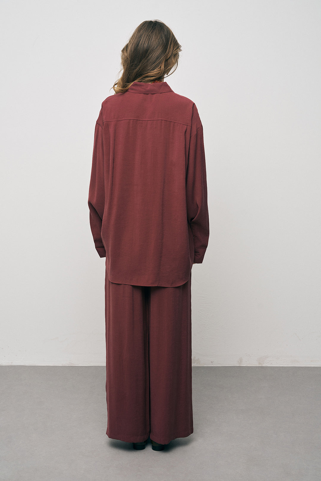 Orfeonegro Bordo Oversize Basic Uzun Kollu Gömlek ORFEONEGRO