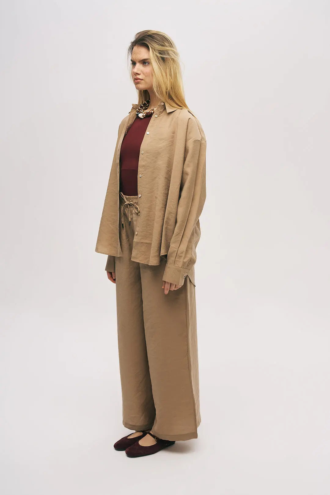 Orfeonegro Karamel Oversize Basic Uzun Kollu Gömlek ORFEONEGRO