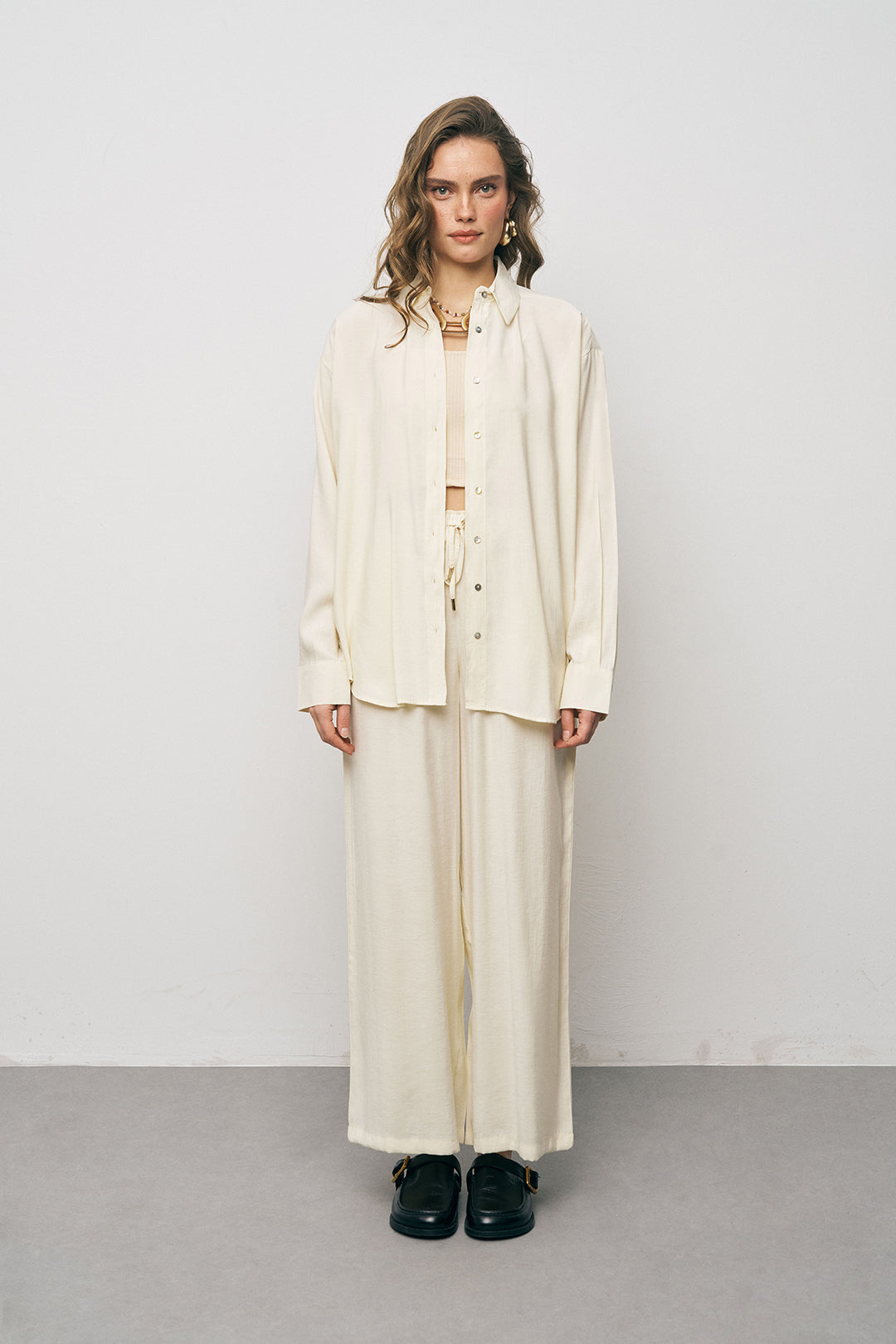 Orfeonegro Sarı Oversize Basic Uzun Kollu Gömlek