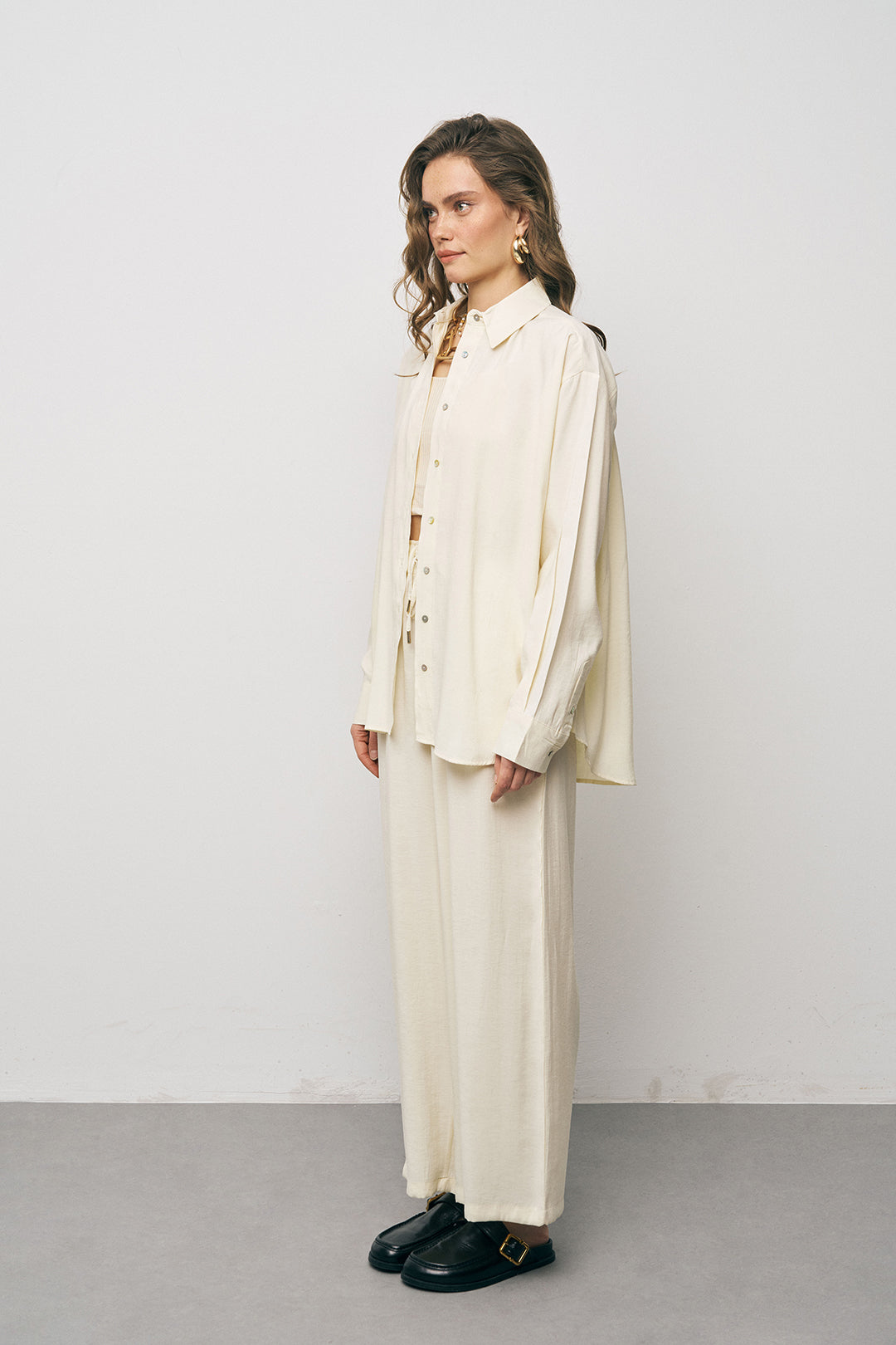 Orfeonegro Sarı Oversize Basic Uzun Kollu Gömlek