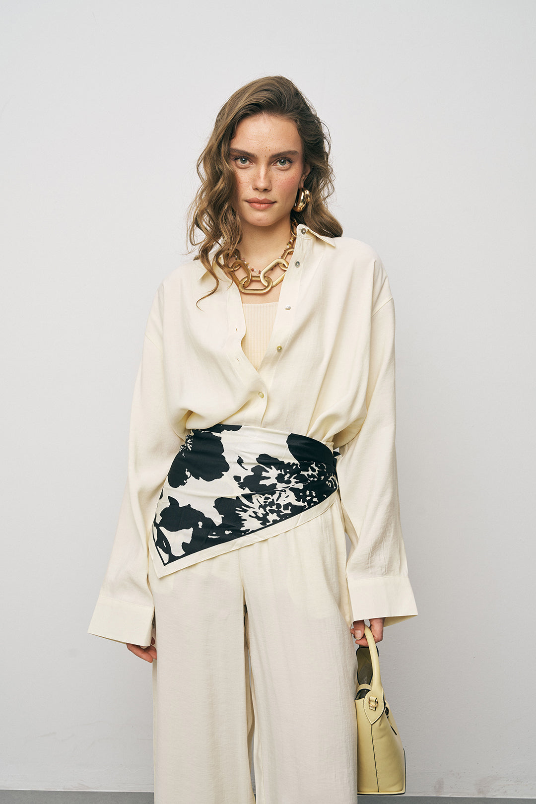 Orfeonegro Sarı Oversize Basic Uzun Kollu Gömlek