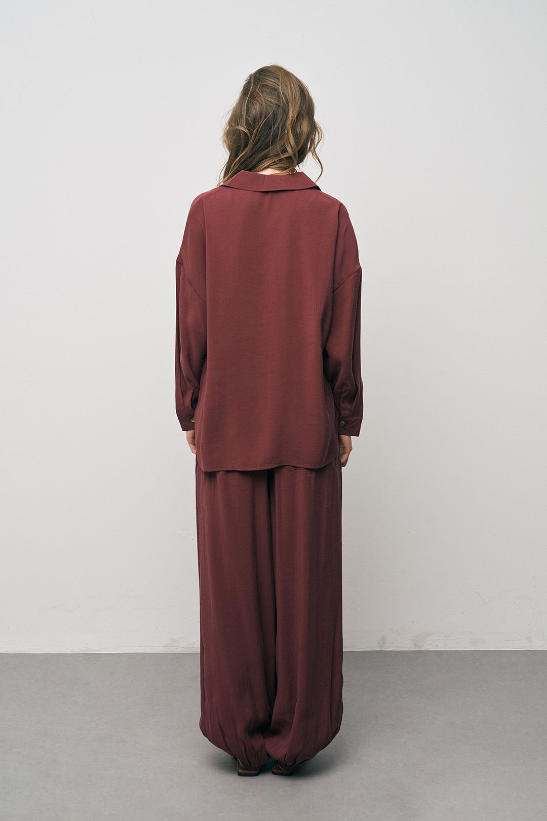 Orfeonegro Bordo Boyfriend Fit Tiril Tiril Yazlık Gömlek