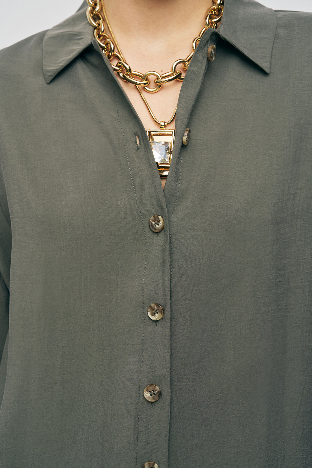 Orfeonegro Haki Boyfriend Fit Tiril Tiril Yazlık Gömlek