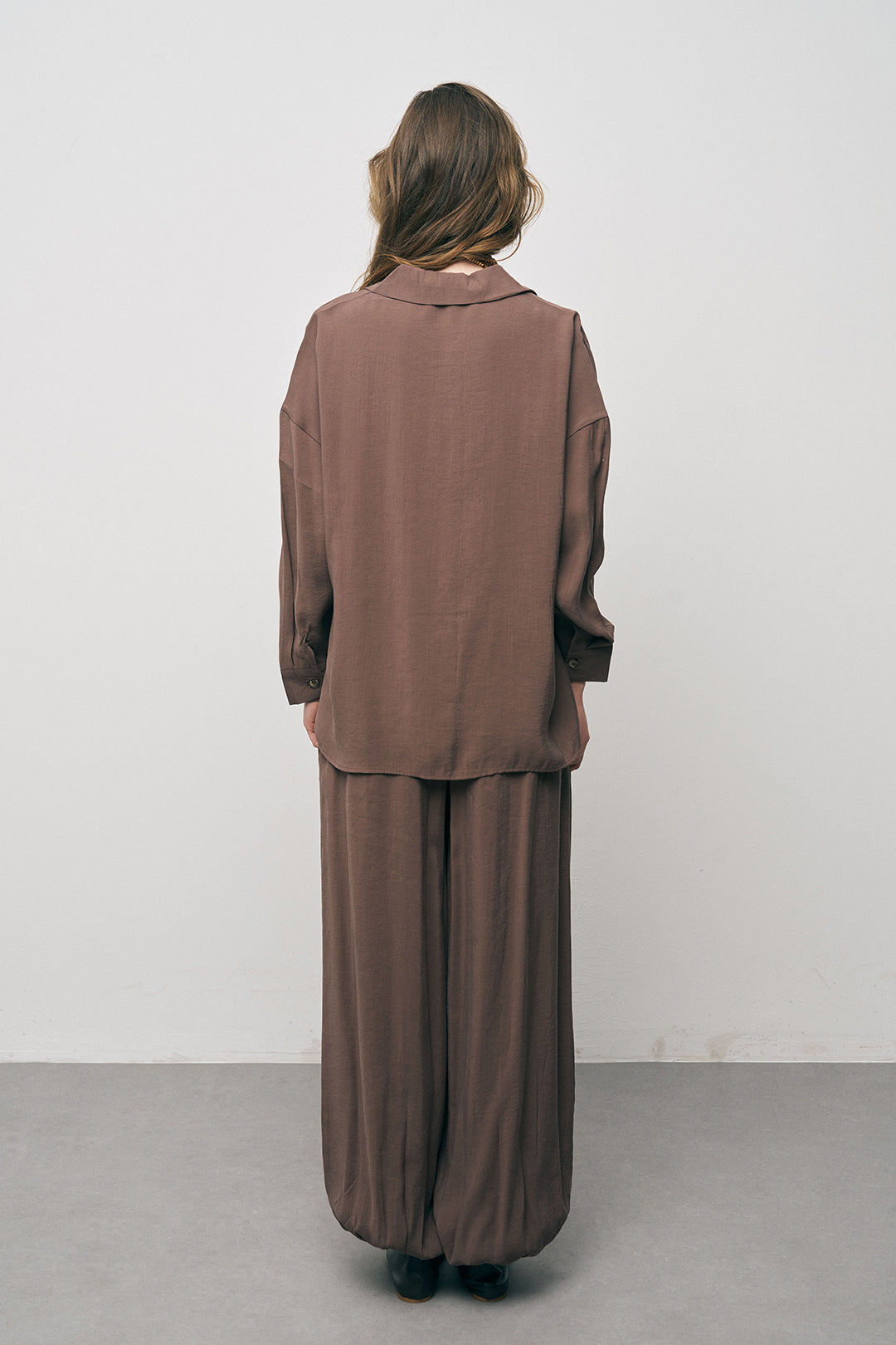 Orfeonegro Kahve Boyfriend Fit Tiril Tiril Yazlık Gömlek