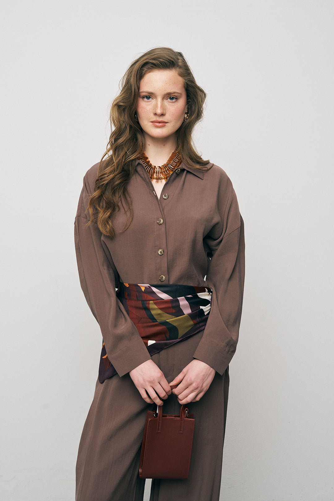 Orfeonegro Kahve Boyfriend Fit Tiril Tiril Yazlık Gömlek