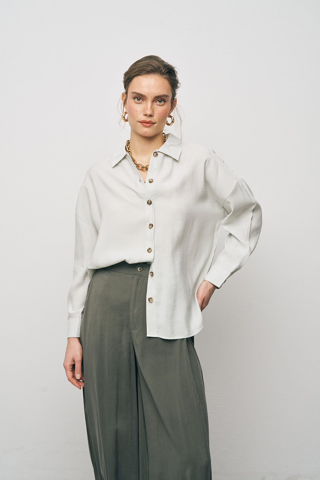 Orfeonegro Mint Boyfriend Fit Tiril Tiril Yazlık Gömlek