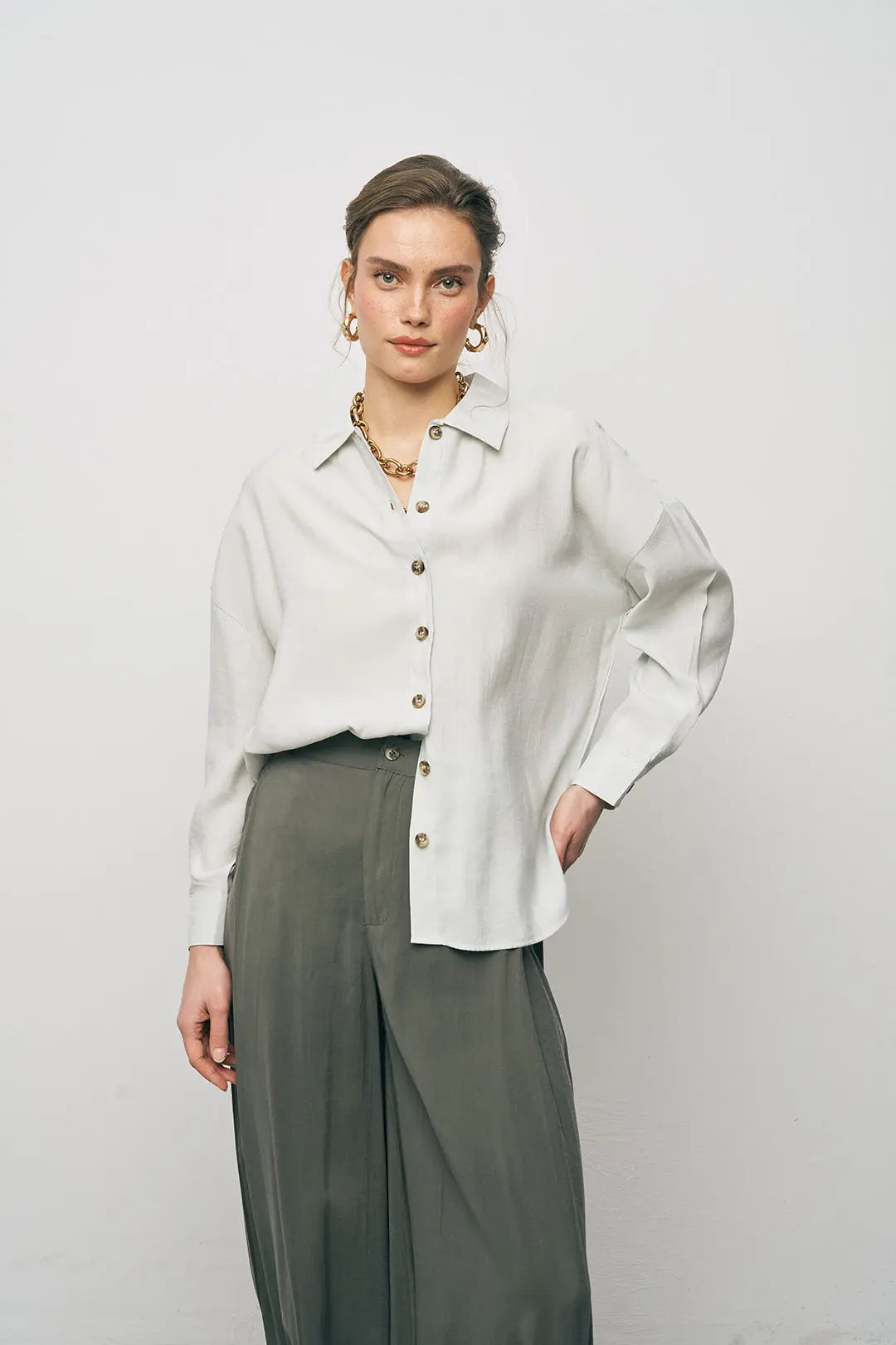 Orfeonegro Mint Boyfriend Fit Tiril Tiril Yazlık Gömlek ORFEONEGRO