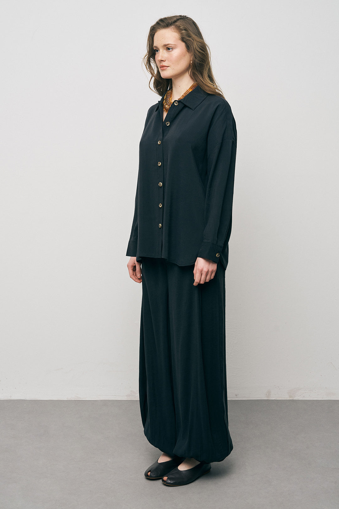 Orfeonegro Siyah Boyfriend Fit Tiril Tiril Yazlık Gömlek