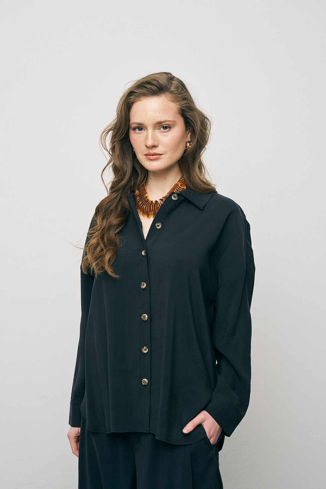 Orfeonegro Siyah Boyfriend Fit Tiril Tiril Yazlık Gömlek