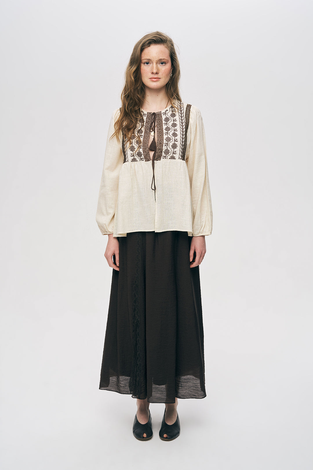 Orfeonegro Püskül Detaylı Otantik Desenli Uzun Kol Bluz